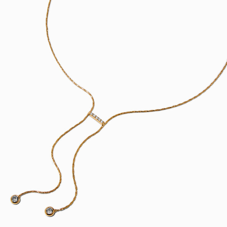 Gold-tone Bezel Cubic Zirconia Y-Neck Necklace ,