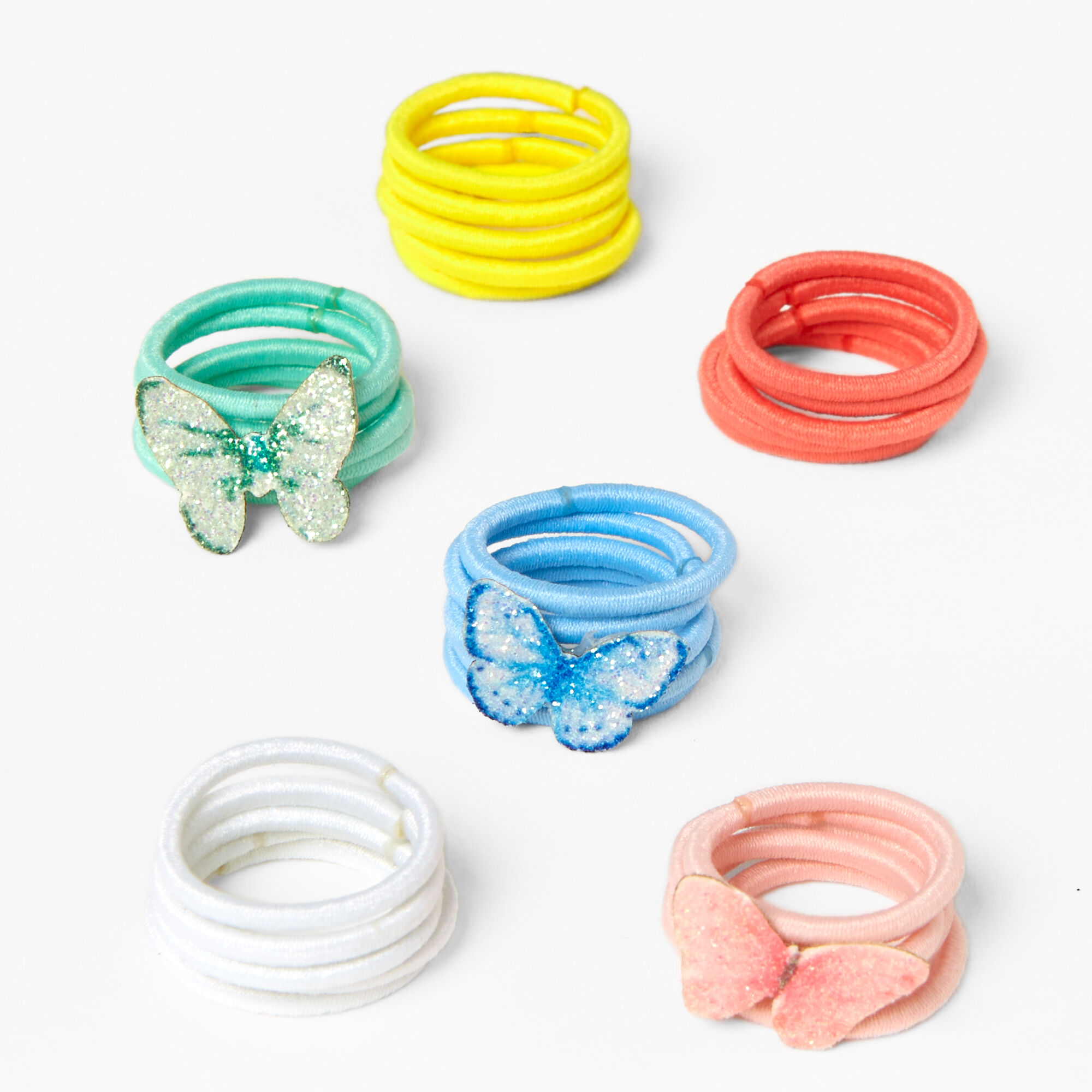 Claire's Club Glitter Butterfly Solid Hair Ties - 30 Pack,