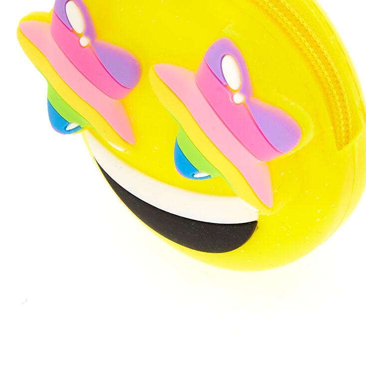 Porte-monnaie en silicone jaune &eacute;moji avec yeux en &eacute;toile arc-en-ciel,