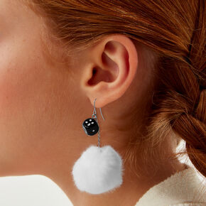 Black Dice White Pom 3&#39;&#39; Drop Earrings,