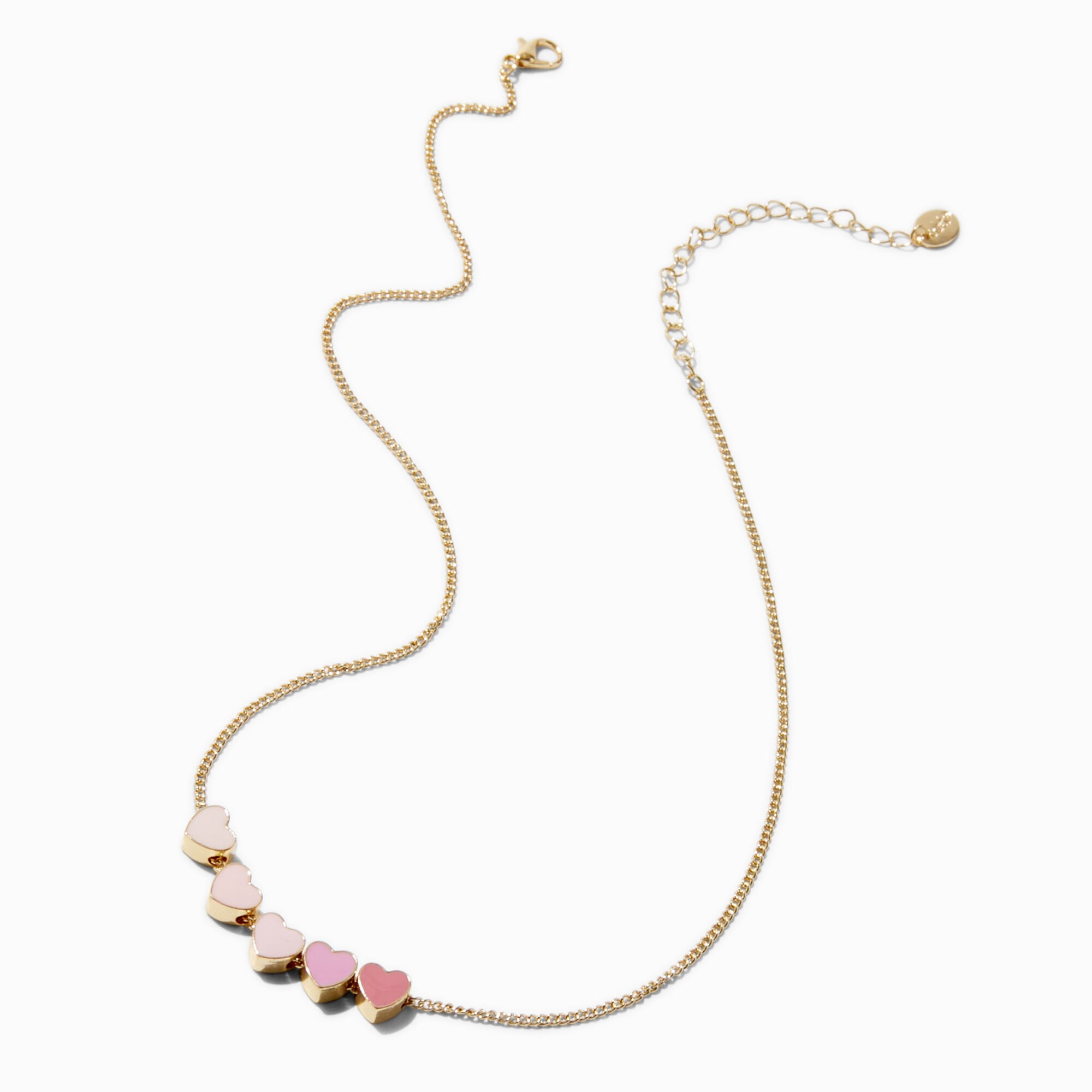 Ombré Pink Heart Pendant Necklace,