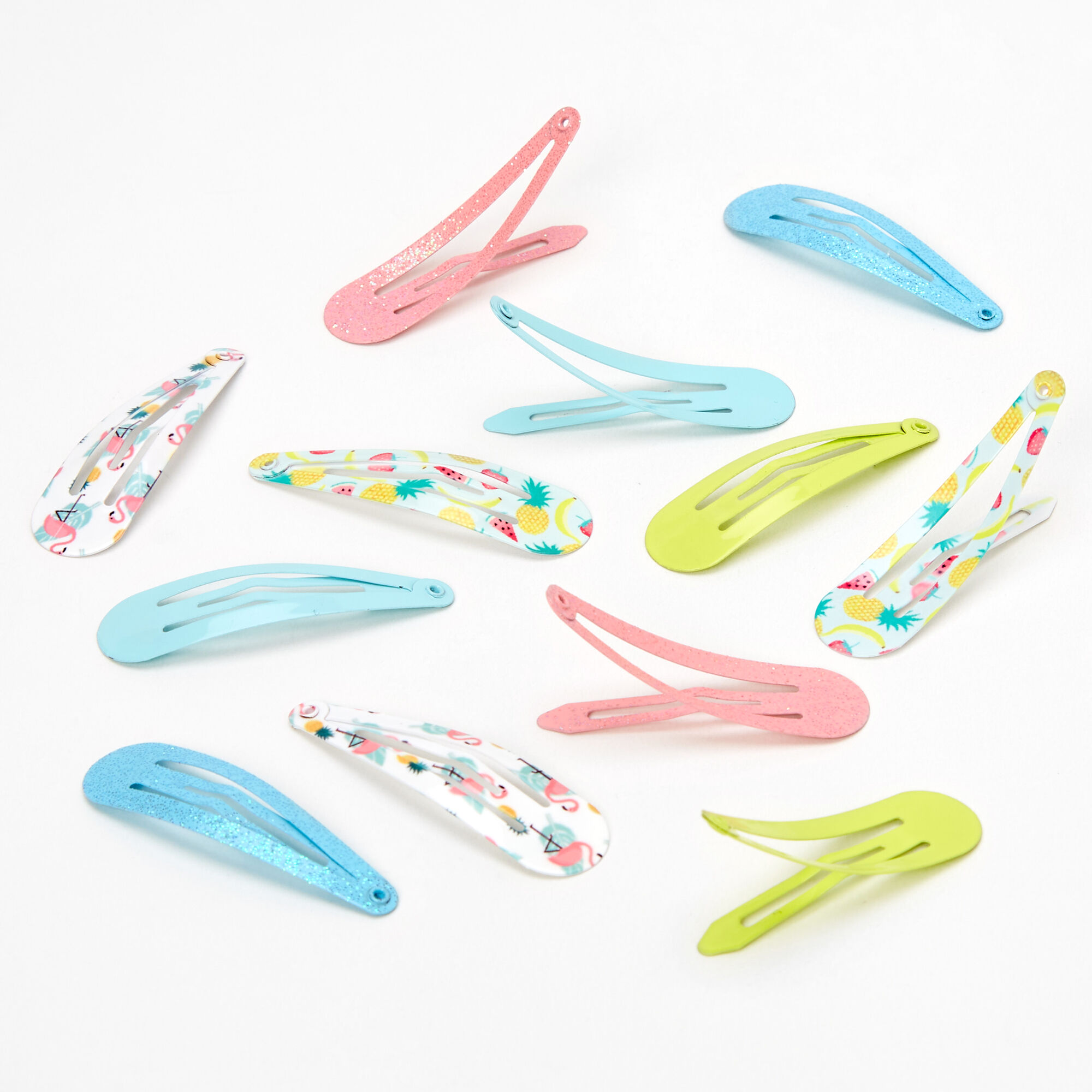 Glitter Flamingo Pineapple Snap Hair Clips - 12 Pack,