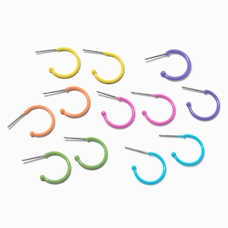 Rainbow Neon Hoop Earrings - 6 Pack,