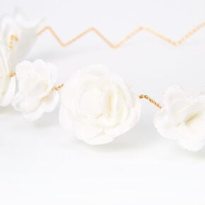 Couronne de fleurs avec roses &agrave; paillettes - Blanc,