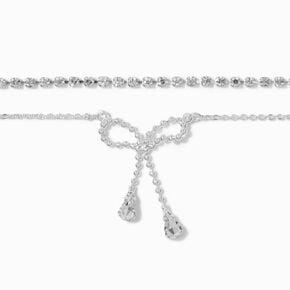 Silver-tone Cup Chain &amp; Dangling Bow Choker Necklaces - 2 Pack ,