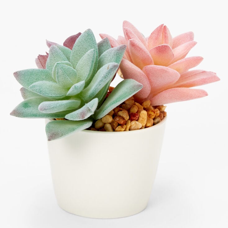 Tricolor Faux Succulent Plant with Gemstone Flower,