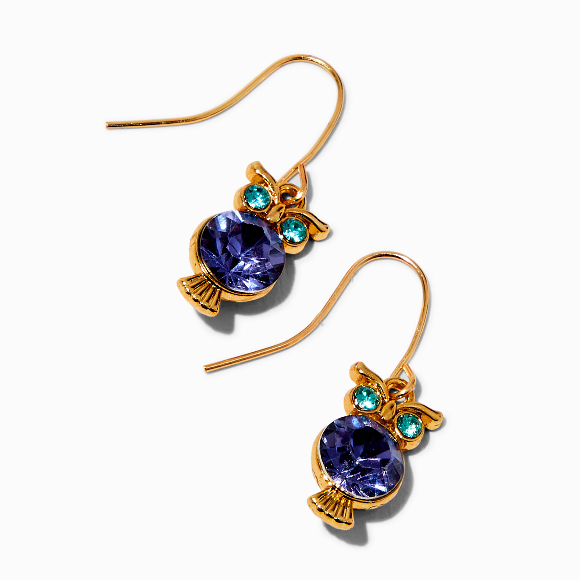 View Claires Crystal Owl 05 GoldTone Drop Earrings Blue information
