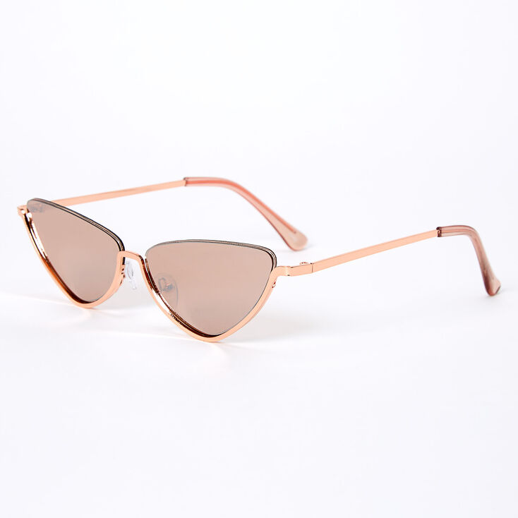 Metallic Rimless Top Slim Cat Eye Sunglasses - Rose Gold,