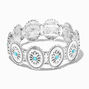Silver-tone Round Filigree Turquoise Flower Medallion Cowgirl Stretch Bracelet,