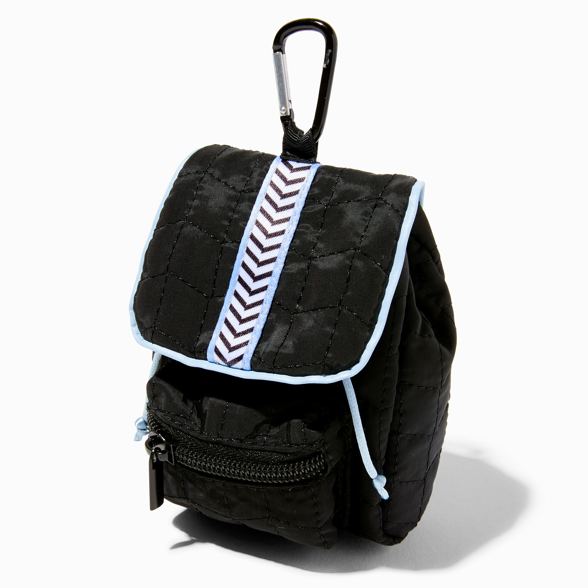 View Claires Fuzzy Chevron Stripe Mini Backpack Keyring Black information