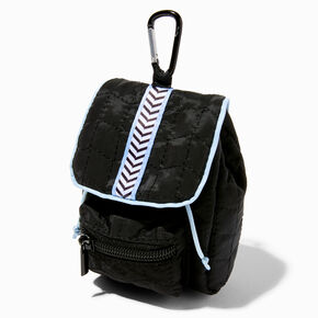 Porte-cl&eacute;s mini sac &agrave; dos rayures et chevrons en peluche noire,