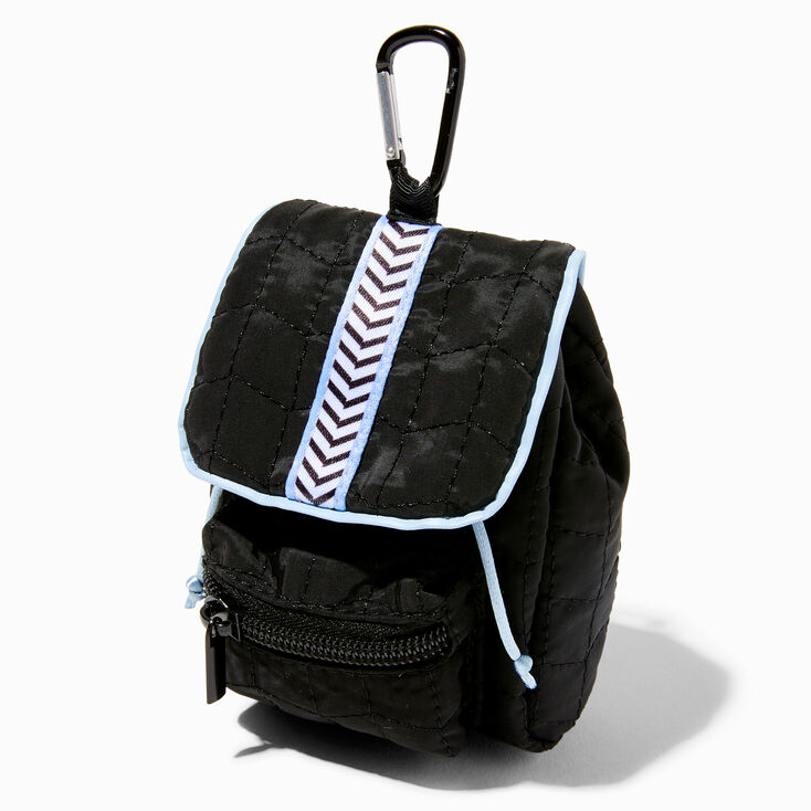 Black Fuzzy Chevron Stripe Mini Backpack Keyring,