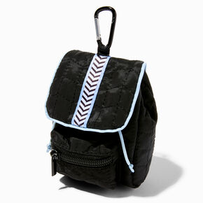 Black Fuzzy Chevron Stripe Mini Backpack Keychain,