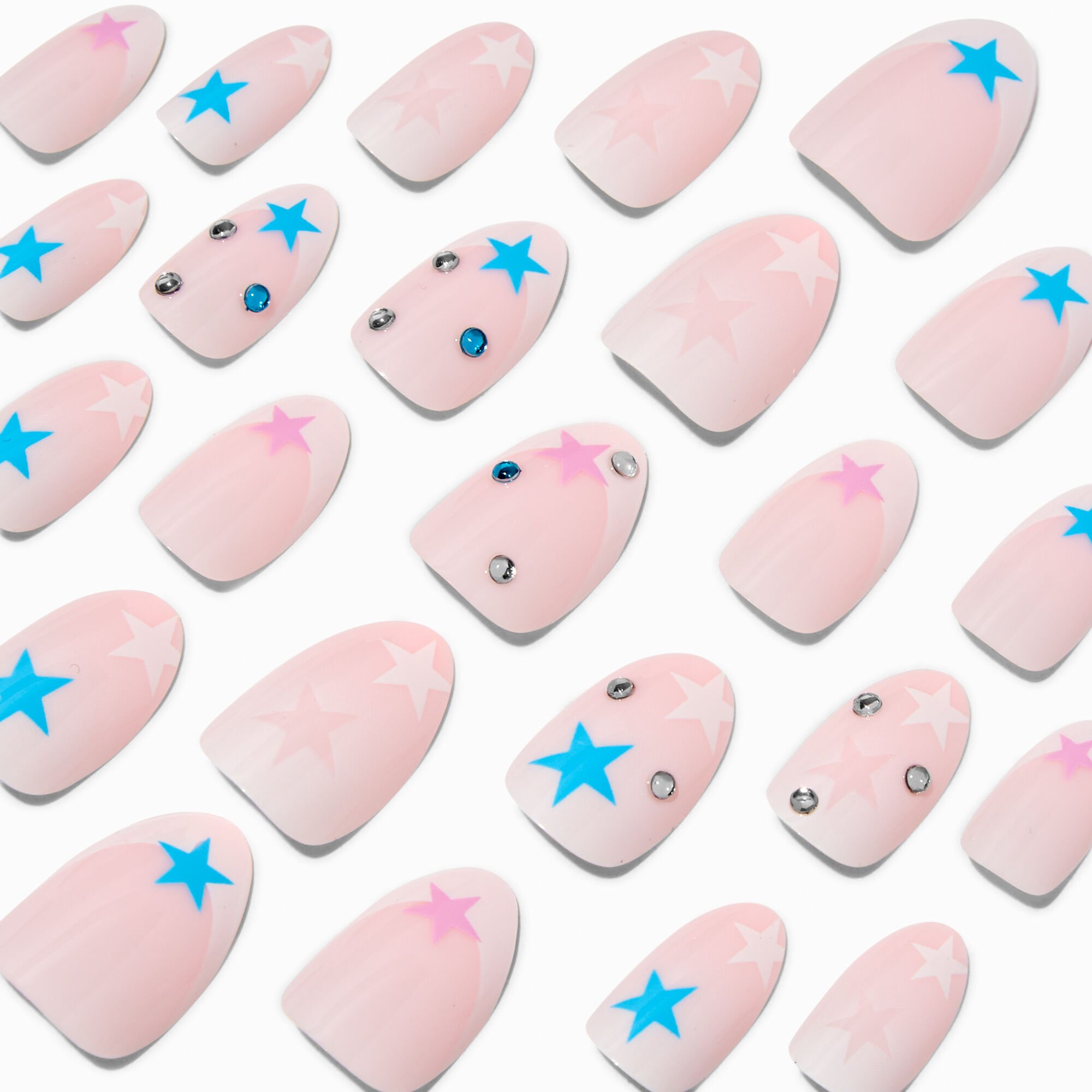 Multicolored Star Gem Stiletto Vegan Faux Nail Set - 24 Pack,