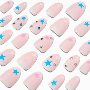 Multicolored Star Gem Stiletto Vegan Faux Nail Set - 24 Pack,