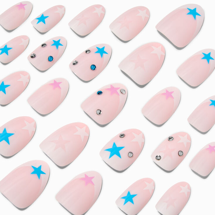 Multicolored Star Gem Stiletto Vegan Faux Nail Set - 24 Pack,