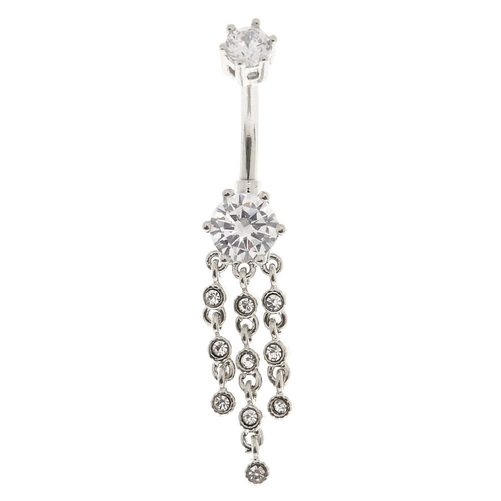 Piercing de nombril 1,6 mm effet drapé couleur argentée en zircon cubique d'imitation,