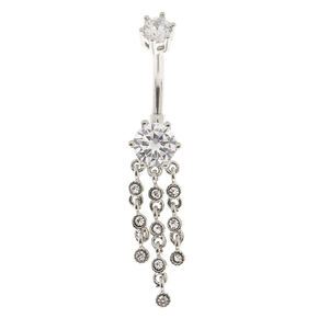 Cubic Zirconia Silver-tone Drapes 14G Belly Ring,