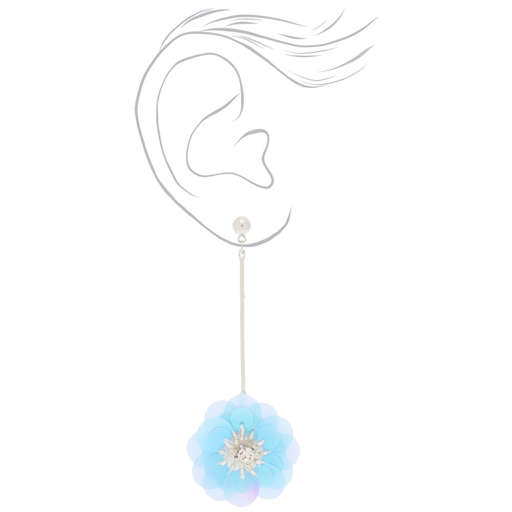 3" Holographic Flower Drop Earrings - Blue,