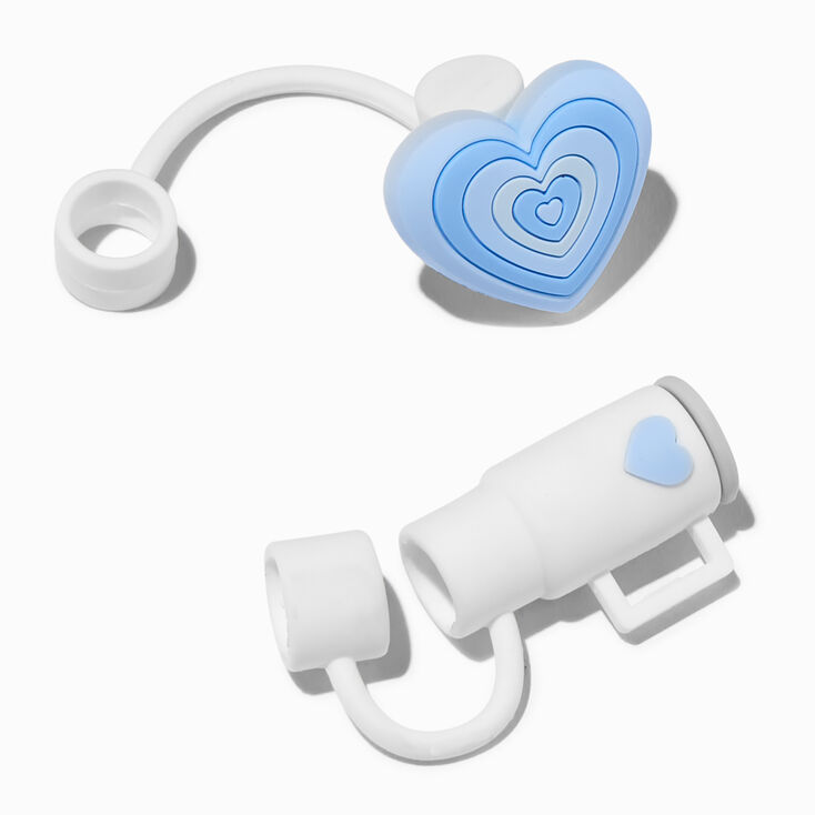 Blue Heart &amp; White Cup Straw Covers - 2 Pack,