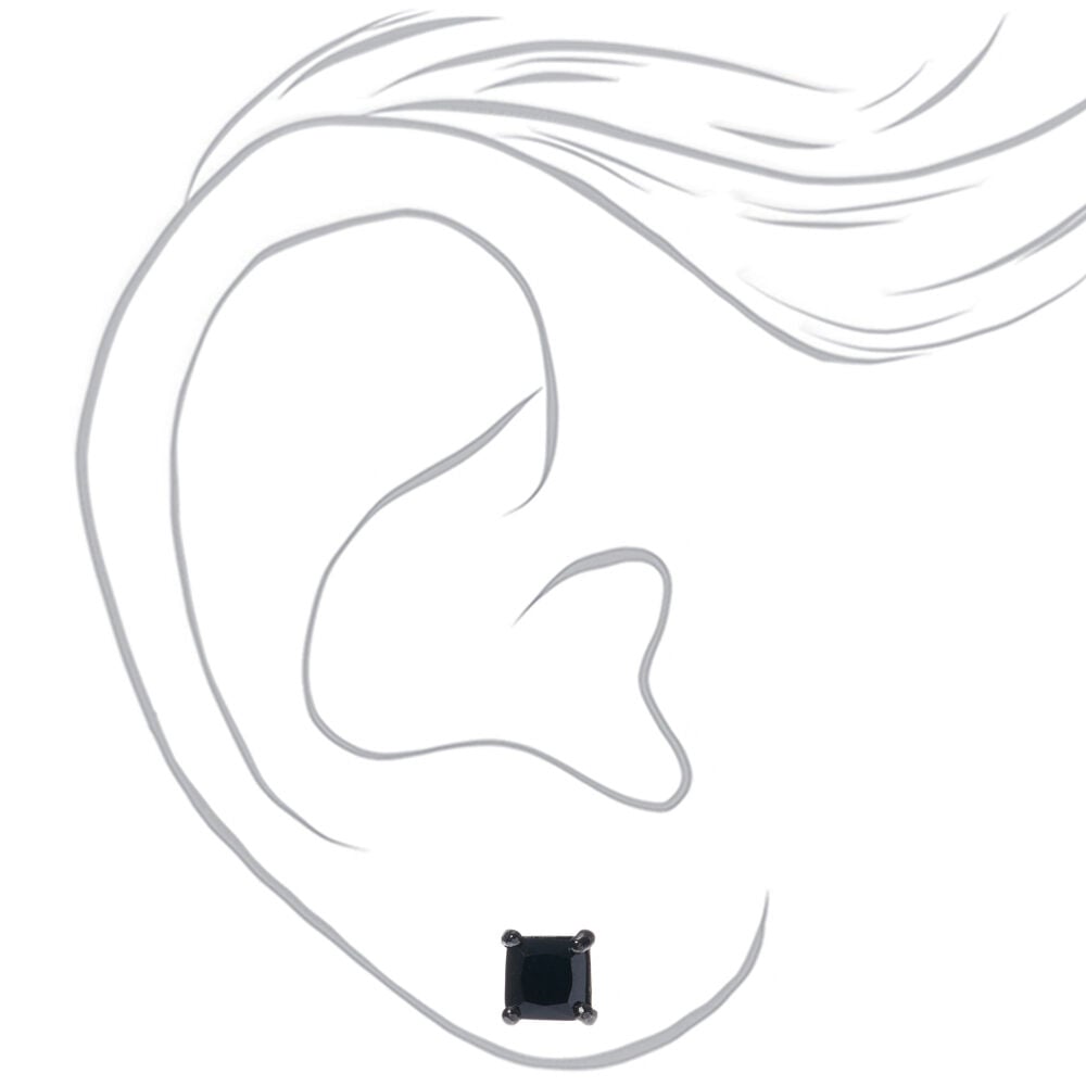Hematite Black 5mm Cubic Zirconia Square Stud Earrings,