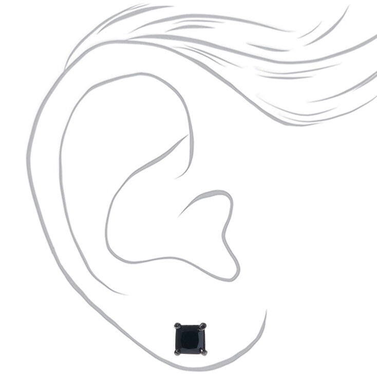 Clous d&#39;oreilles carr&eacute;s avec strass en zircon cubique d&#39;imitation couleur h&eacute;matite - Noir, 5&nbsp;mm,