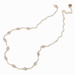 Gold-tone Cubic Zirconia Delicate Scalloped Choker Necklace,