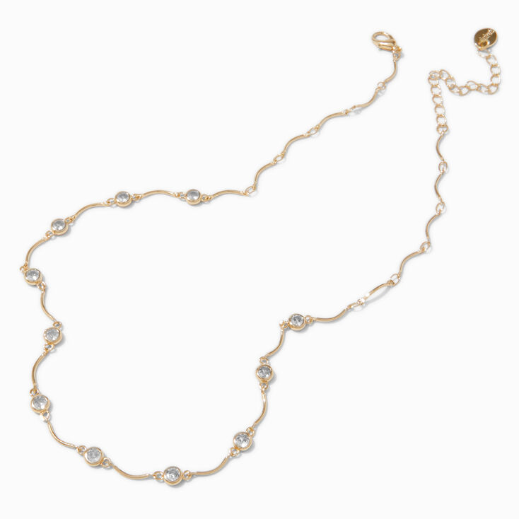 Gold-tone Cubic Zirconia Delicate Scalloped Choker Necklace,