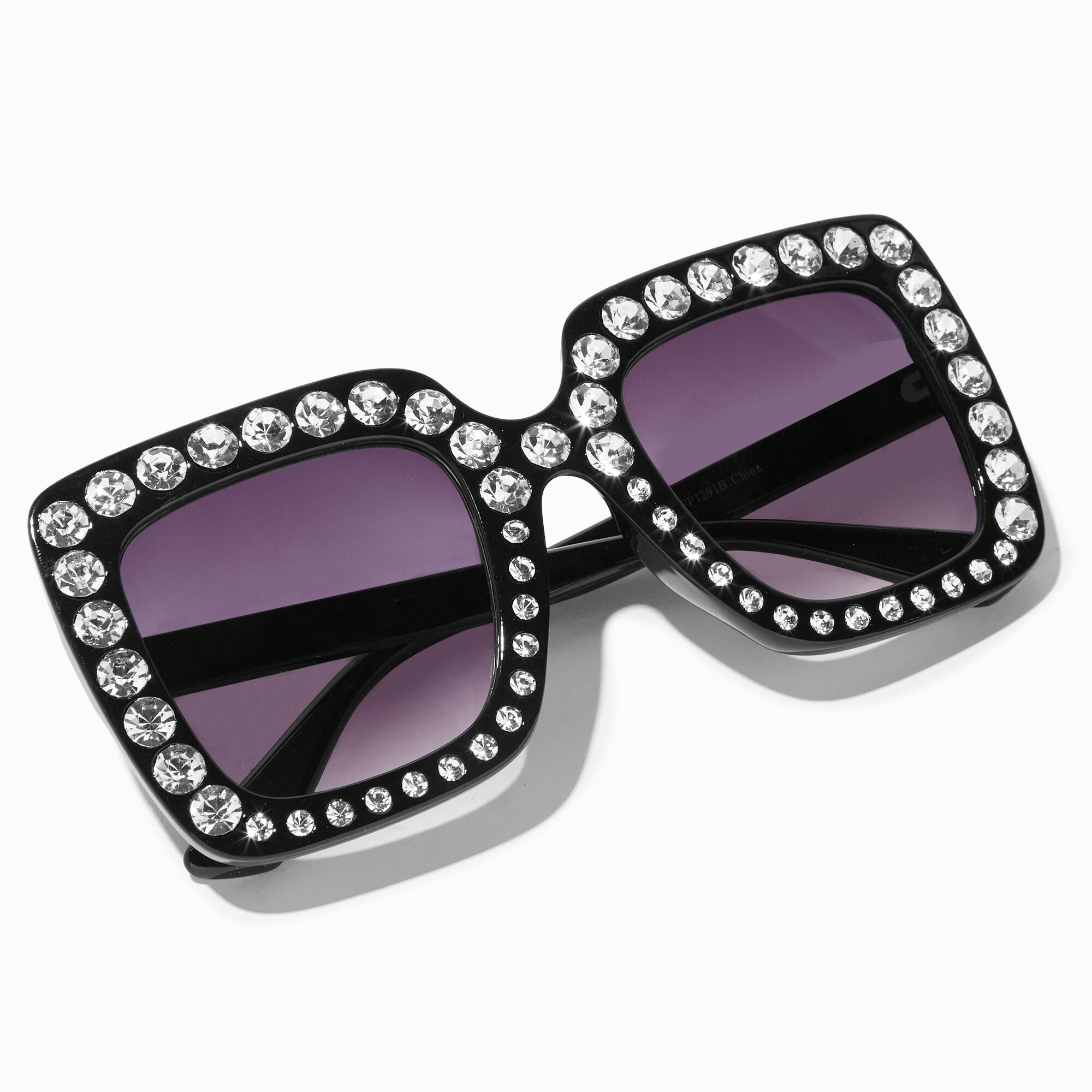 Black Rhinestone Studded Square Sunglasses Claire s US