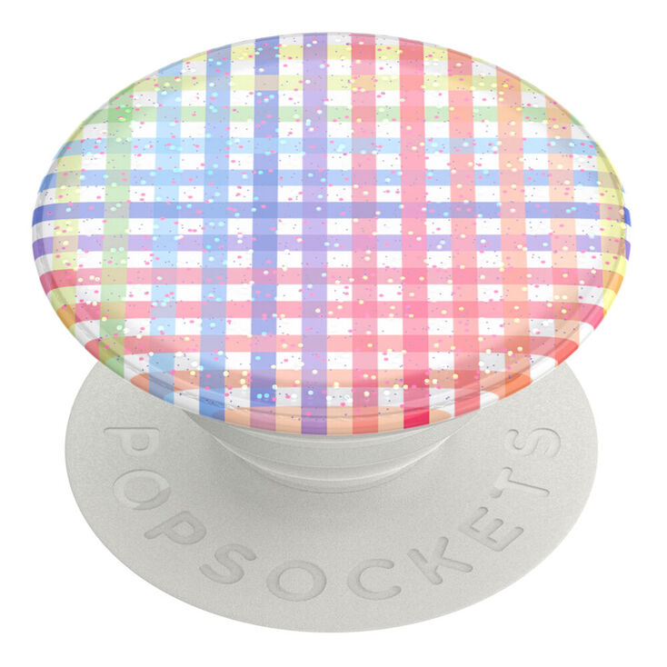 PopGrip PopSockets interchangeable vichy arc-en-ciel &agrave; paillettes,