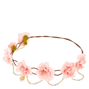 Gold Chain Blush Pink Flower Crown Headwrap,