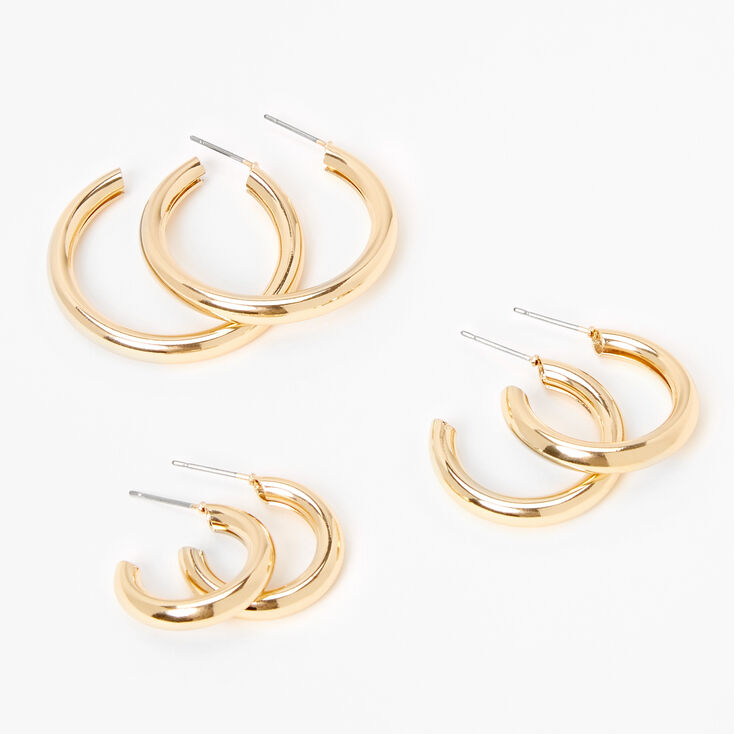 Gold Graduated Tube Hoop Earrings - 3 Pack,