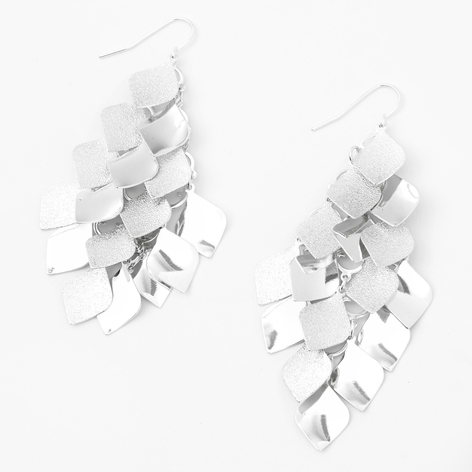 Silver 3" Diamond Chandelier Drop Earrings,