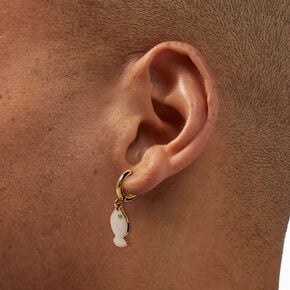 Gold-tone Iridescent Fish Clicker Hoop Earrings,