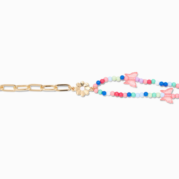Gold Daisy &amp; Butterfly Paperclip Beaded Bracelet,