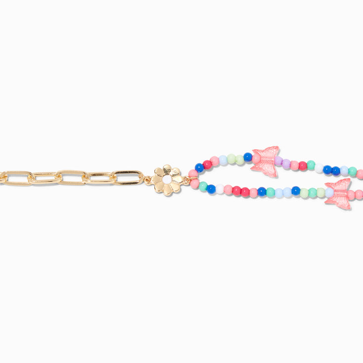 Gold-tone Daisy &amp; Butterfly Paperclip Beaded Bracelet,