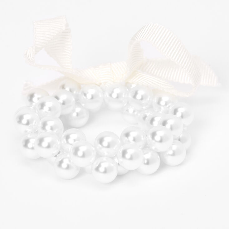 Claire&#39;s Club Ribbon Pearl Stretch Bracelet - White,