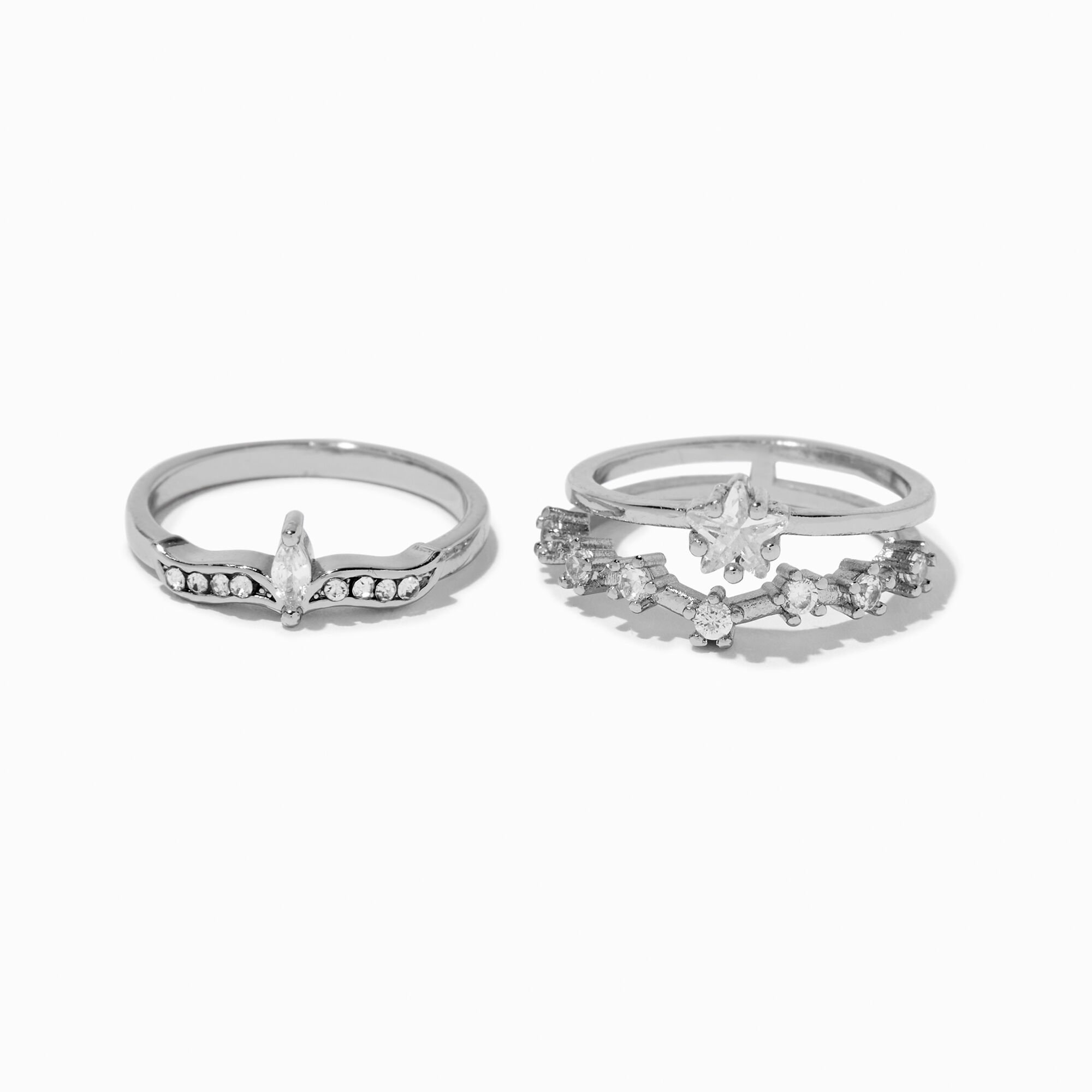Silver-tone Cubic Zirconia Celestial Ring Stack - 2 Pack,