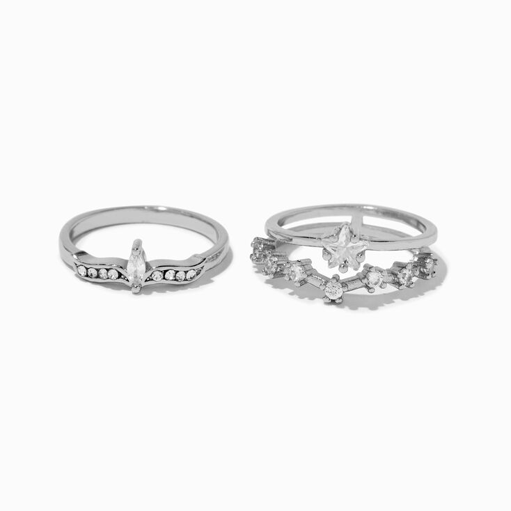 Silver-tone Cubic Zirconia Celestial Ring Stack - 2 Pack ,