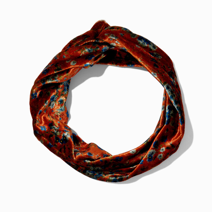 Rust Velvet Floral Headwrap,