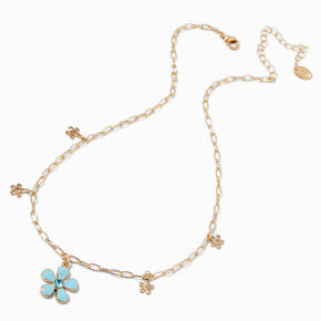 UV Color-Changing Blue Flower Charm Necklace,
