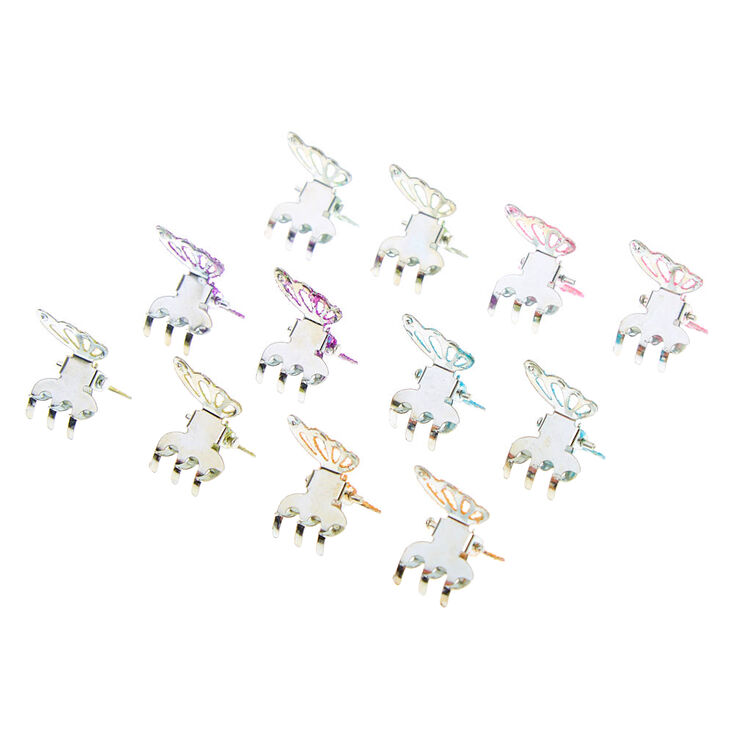 Mini pinces &agrave; cheveux papillon &agrave; paillettes arc-en-ciel - Lot de 12,