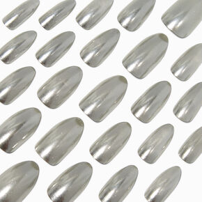 Silver Glazed Stiletto Vegan Faux Nail Set - 24 Pack,