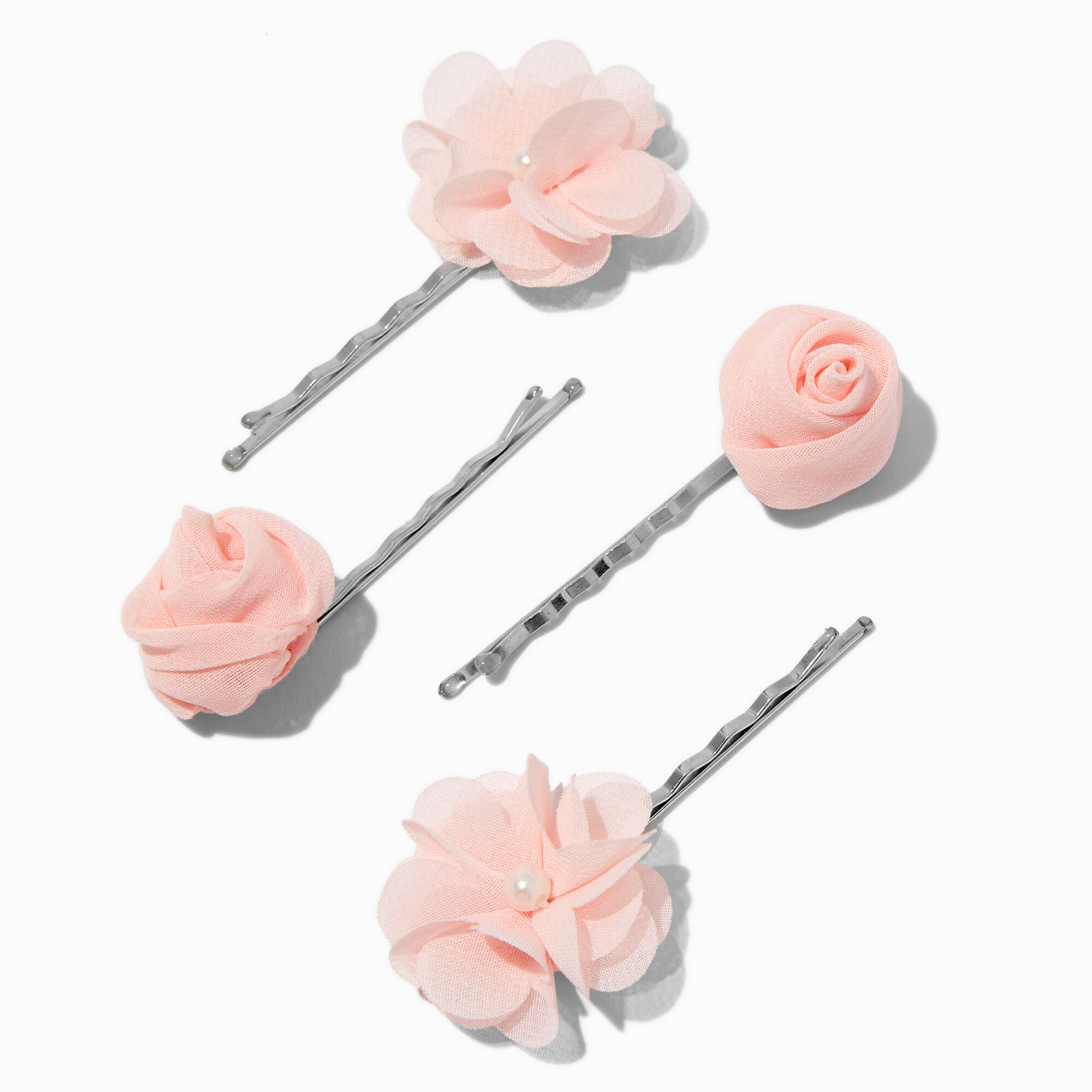 View Claires Blush Tulle Flower Pearl Hair Pins 4 Pack Pink information