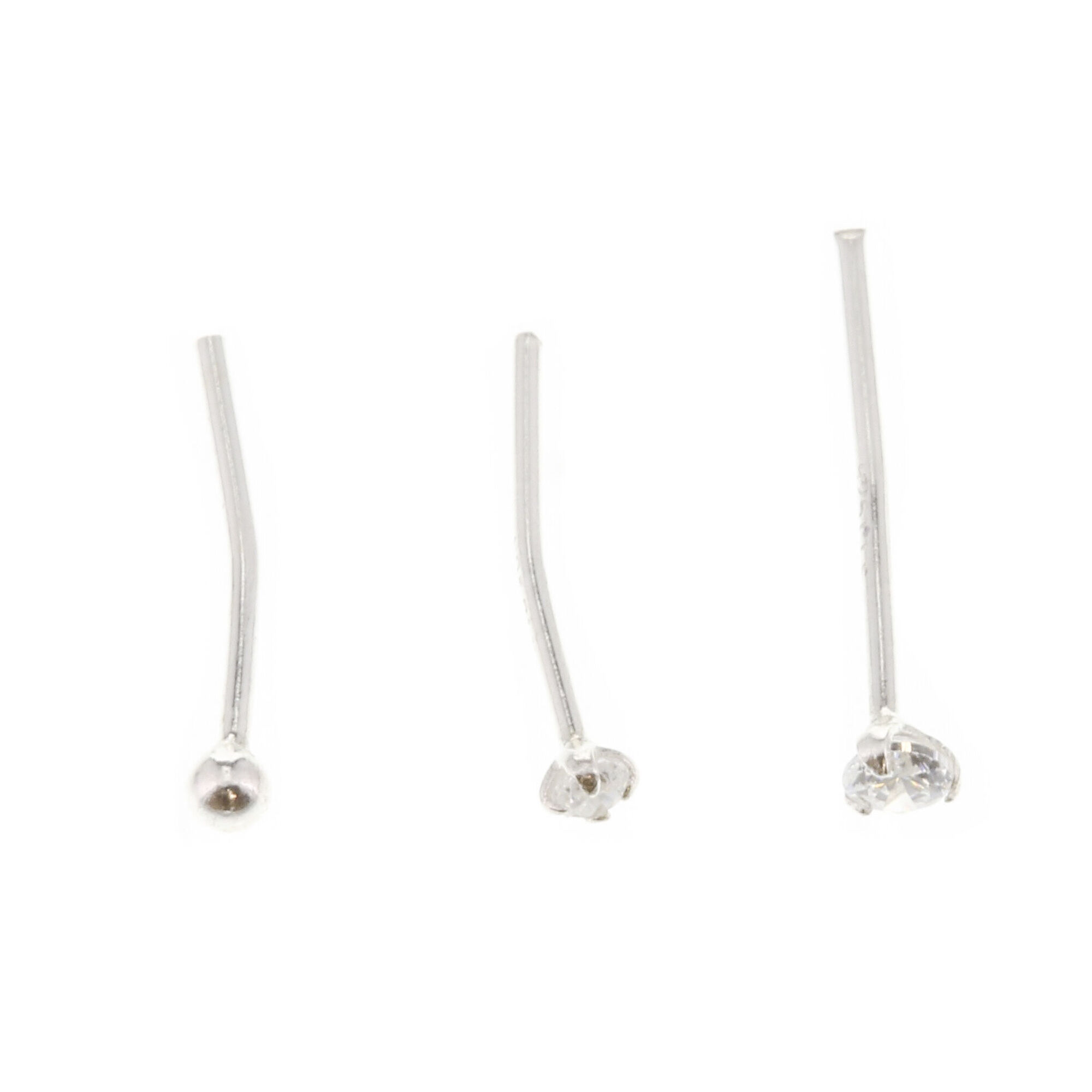 View Claires Crystal Ball Mixed Nose Studs 3 Pack Silver information