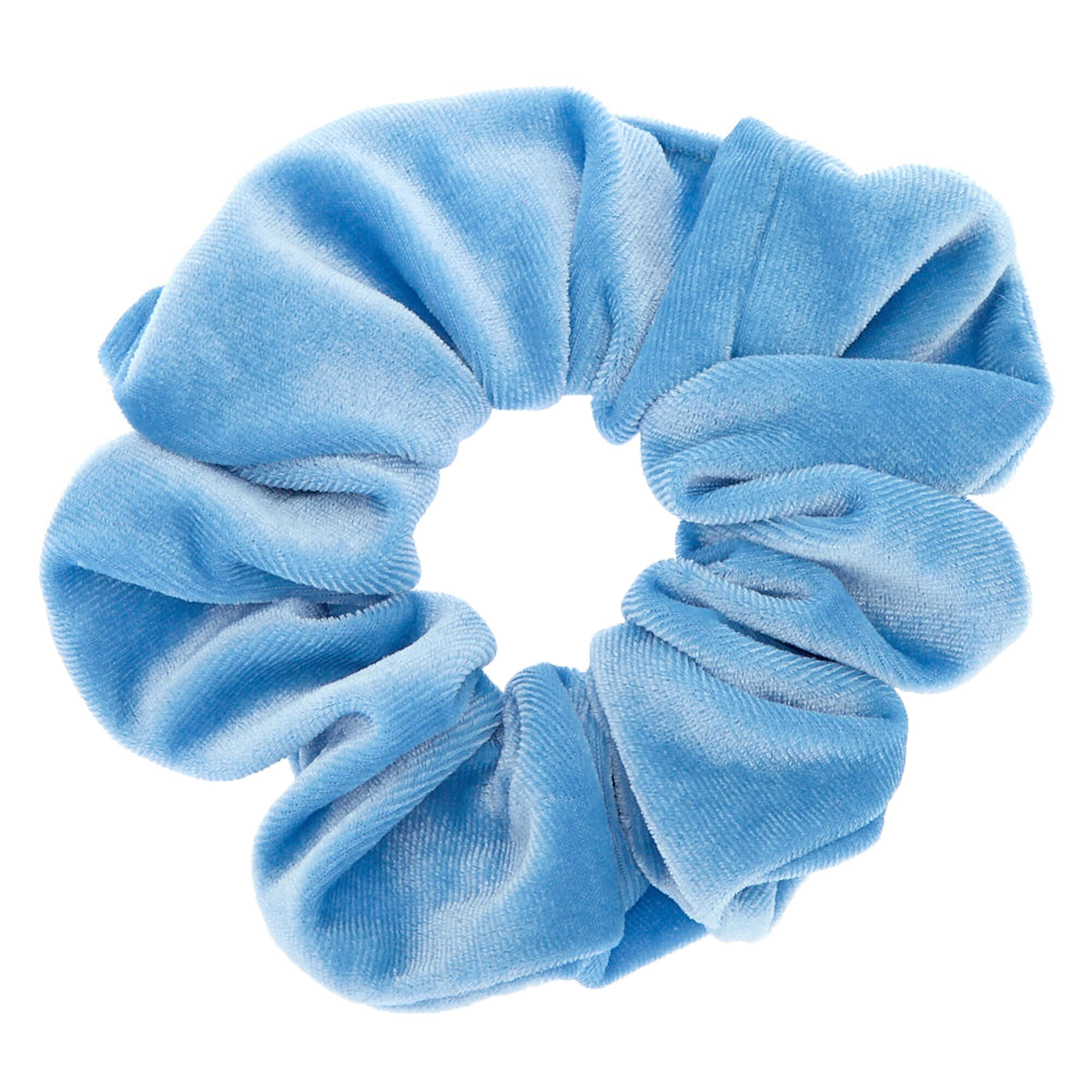 View Claires Medium Velvet Hair Scrunchie Sky Blue information