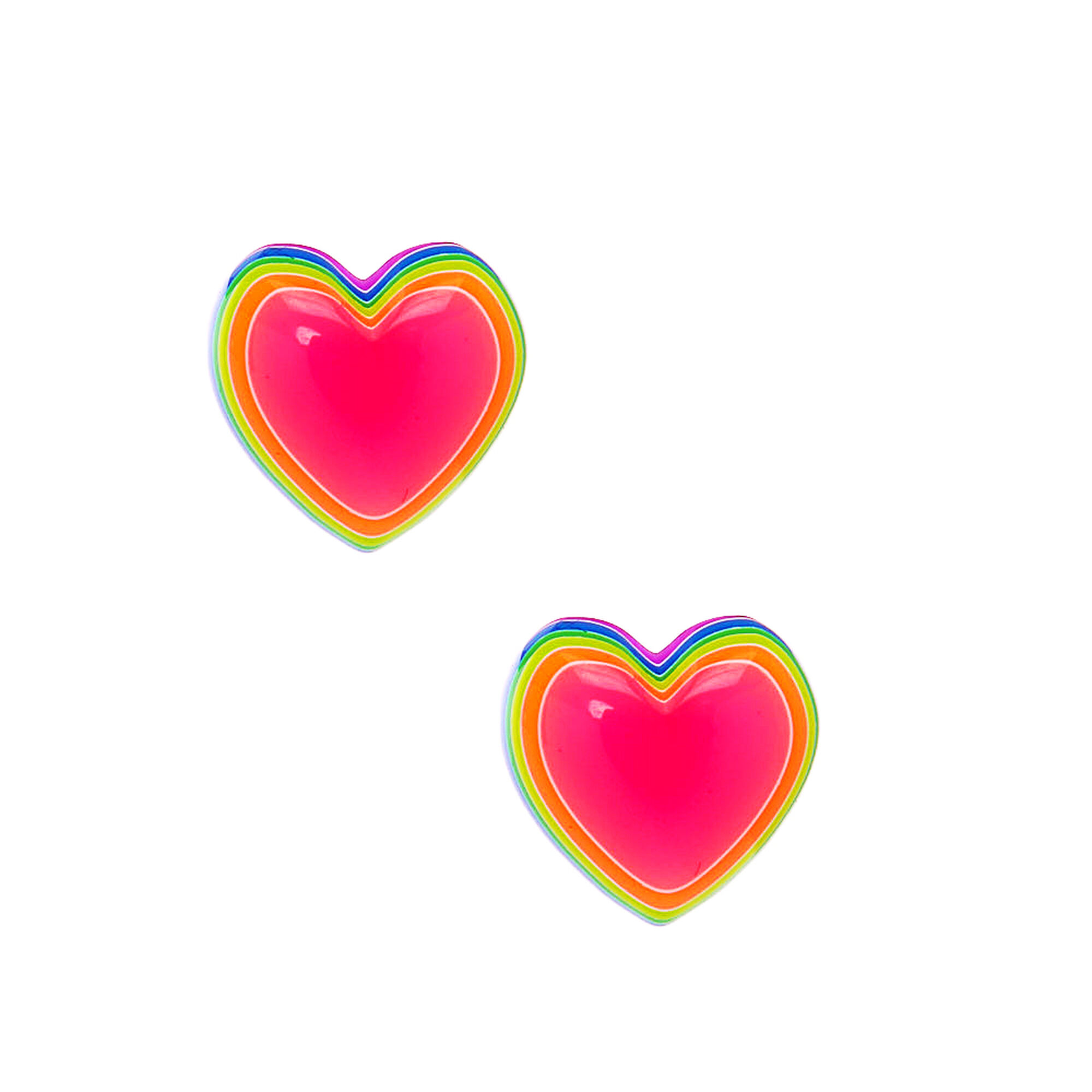 View Claires Neon Rainbow Heart Stud Earrings Silver information