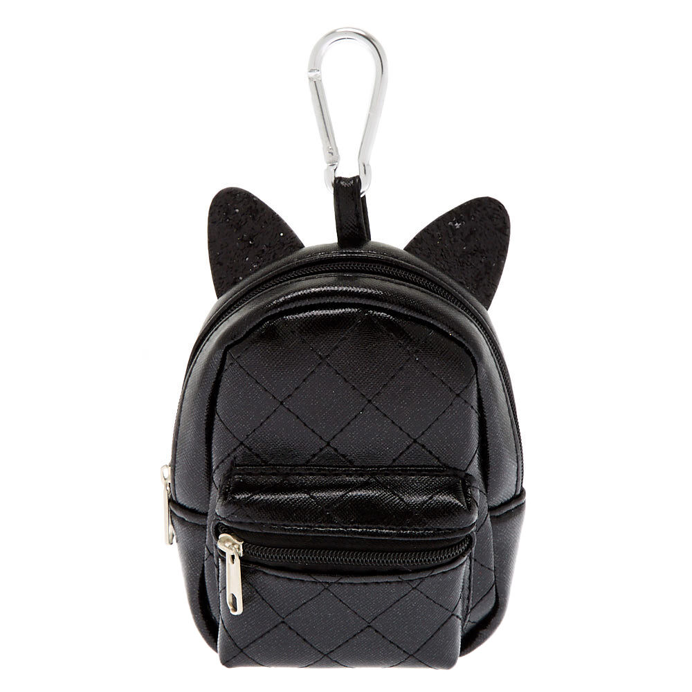 Porte-clés mini sac à dos noir oreilles de chat,