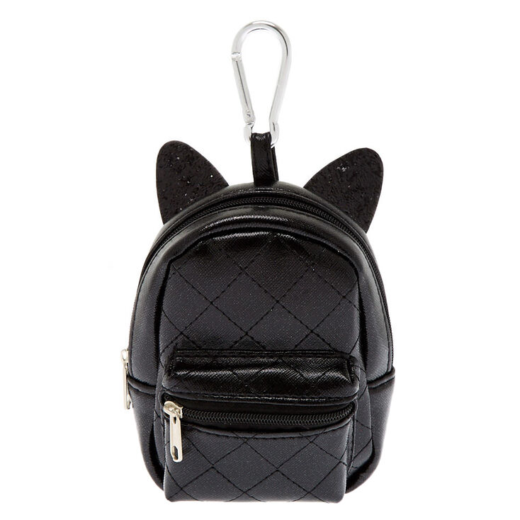 Porte-cl&eacute;s mini sac &agrave; dos noir oreilles de chat,