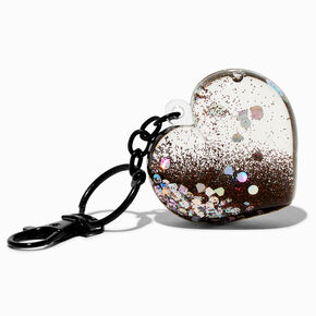 Black Heart Water-Filled Glitter Keychain,